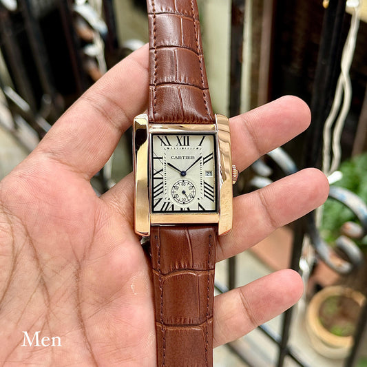 Brown White Square Mens Watch