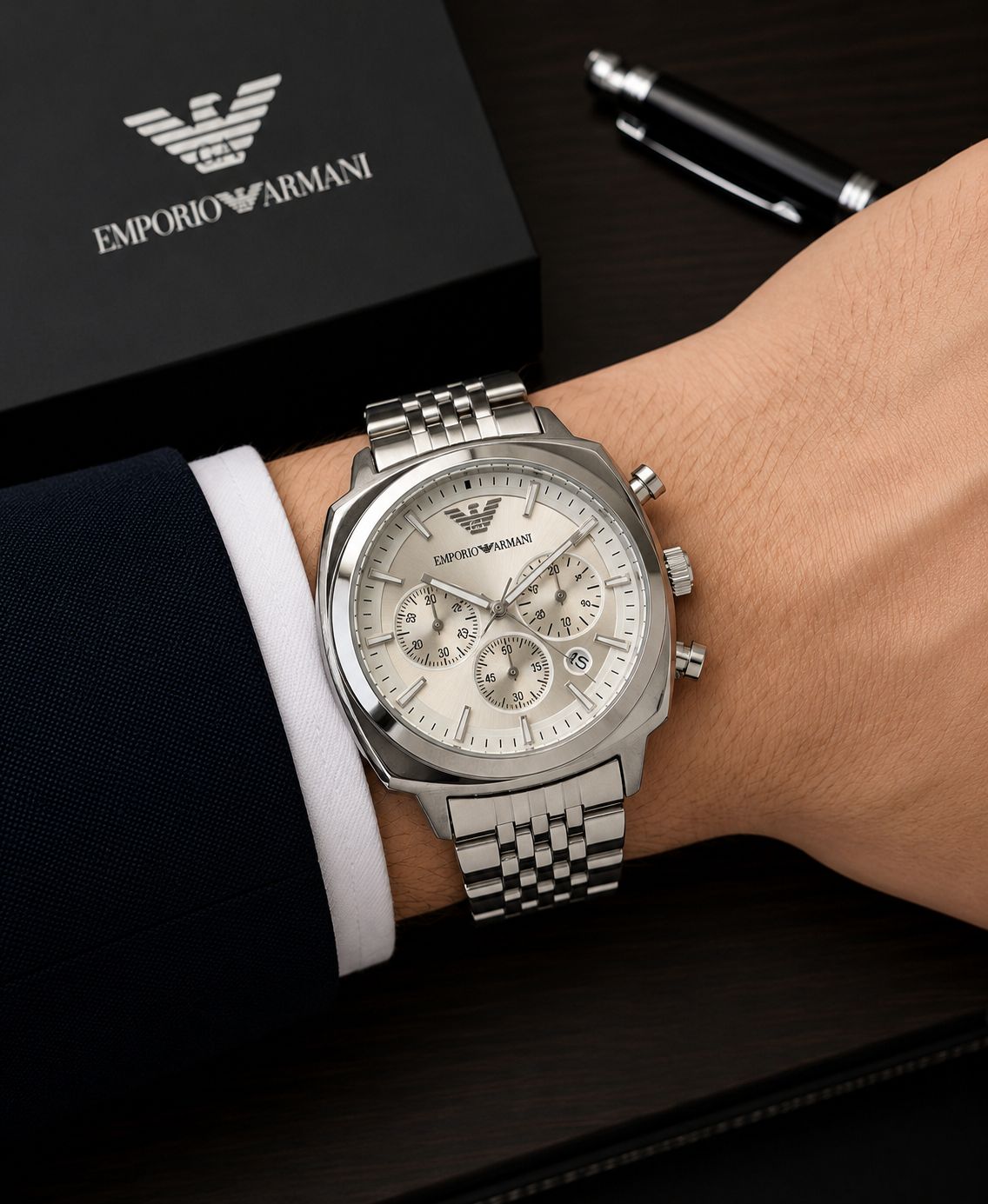 Full Silver Chronograph Watch