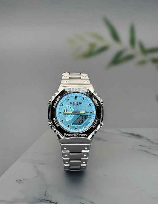 Silver Blue Digital Analog Watch