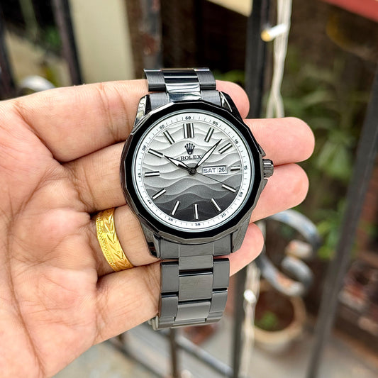 Black Grey Day Date Watch