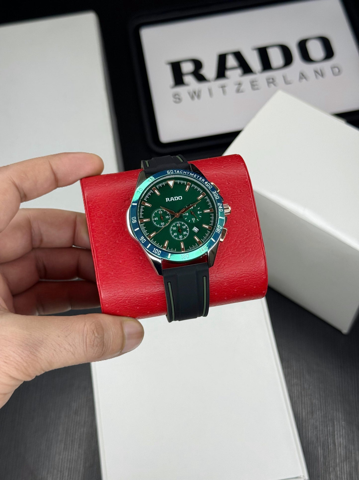Black Green Chronograph Watch