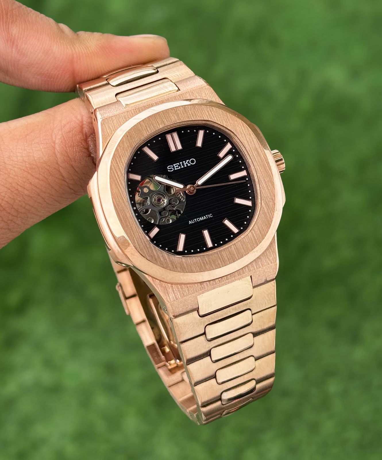 Rose Gold Automatic Metal Watch