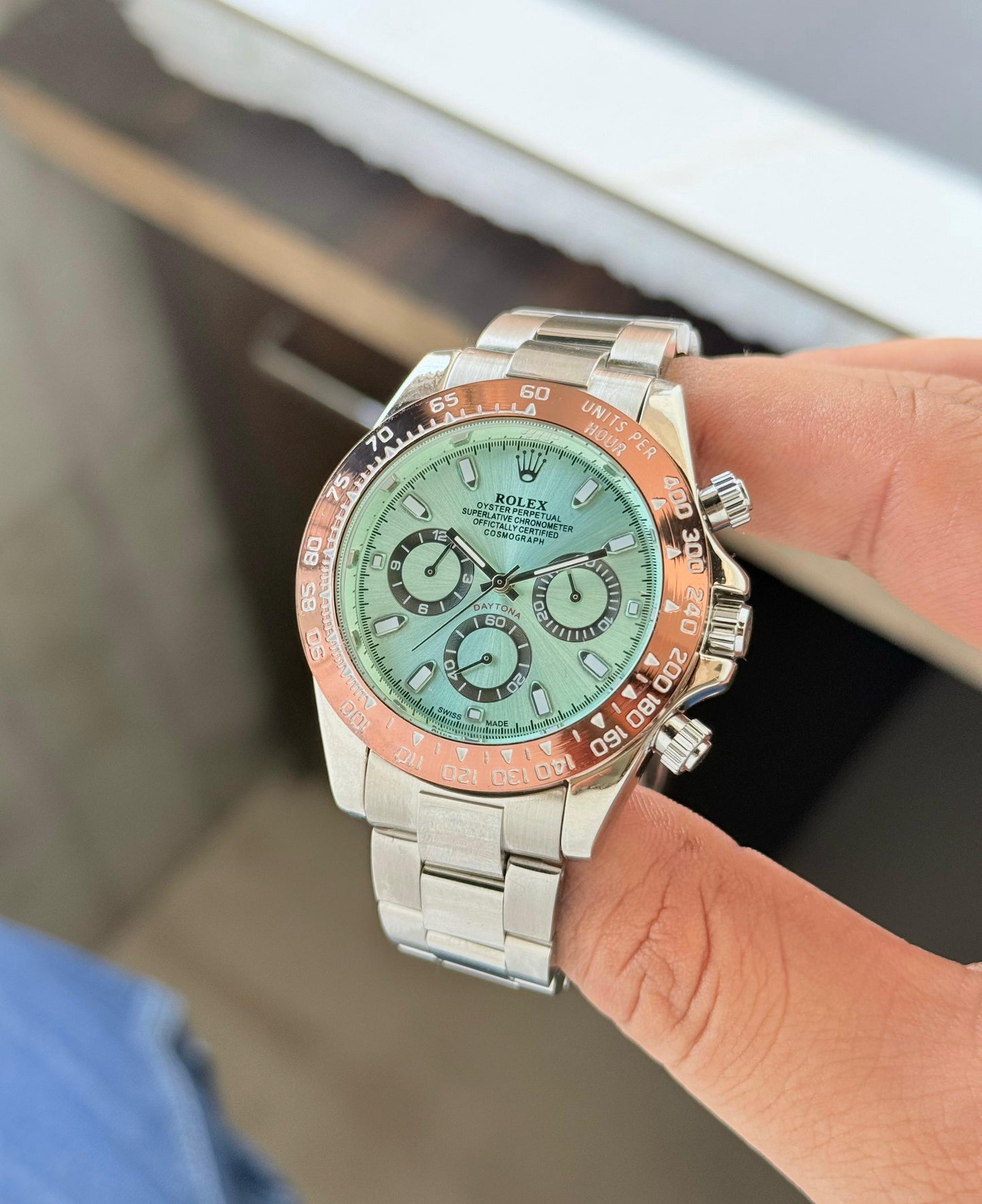 Silver Green Chronograph Watch