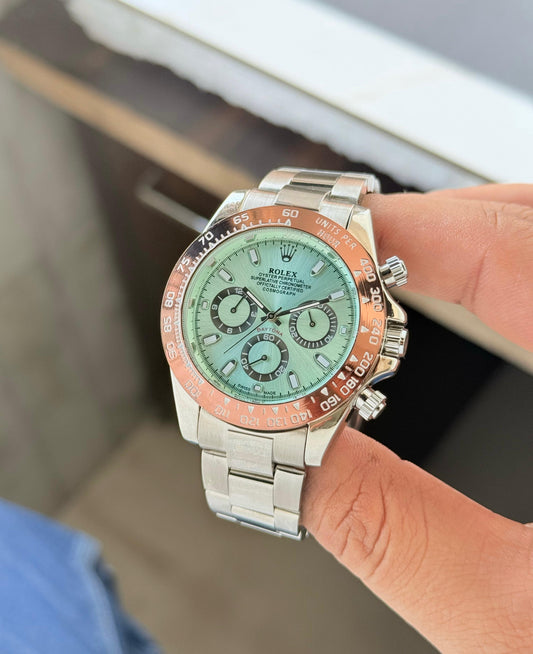Silver Green Chronograph Watch