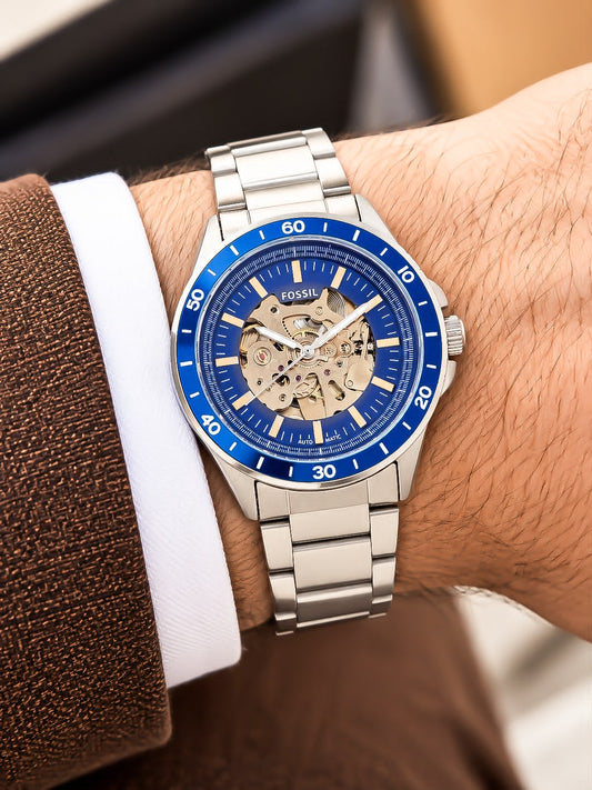 Silver Blue Automatic Watch