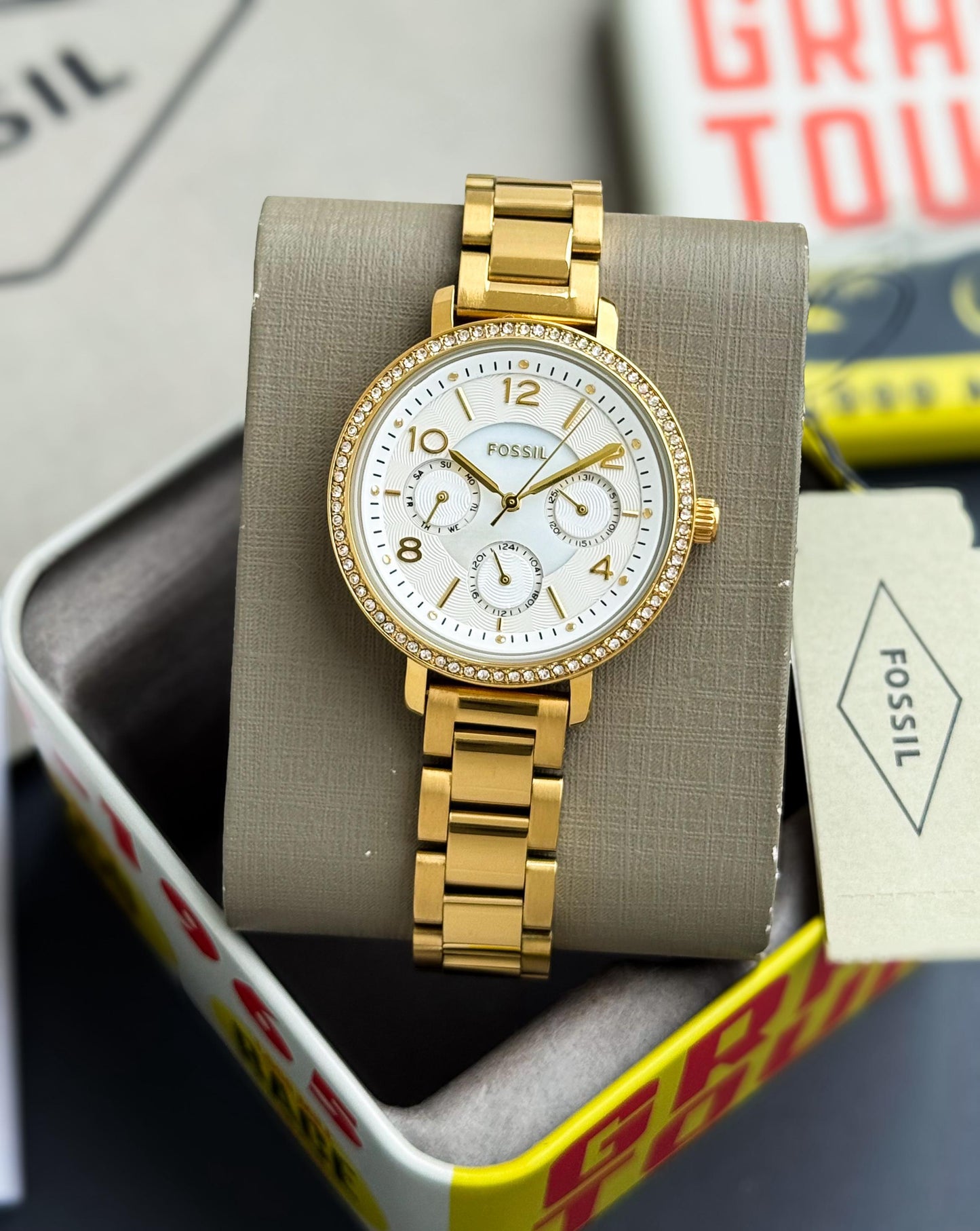 Gold White Chronograph Women's Watch