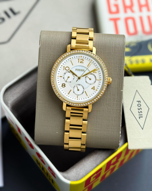 Gold White Chronograph Women's Watch