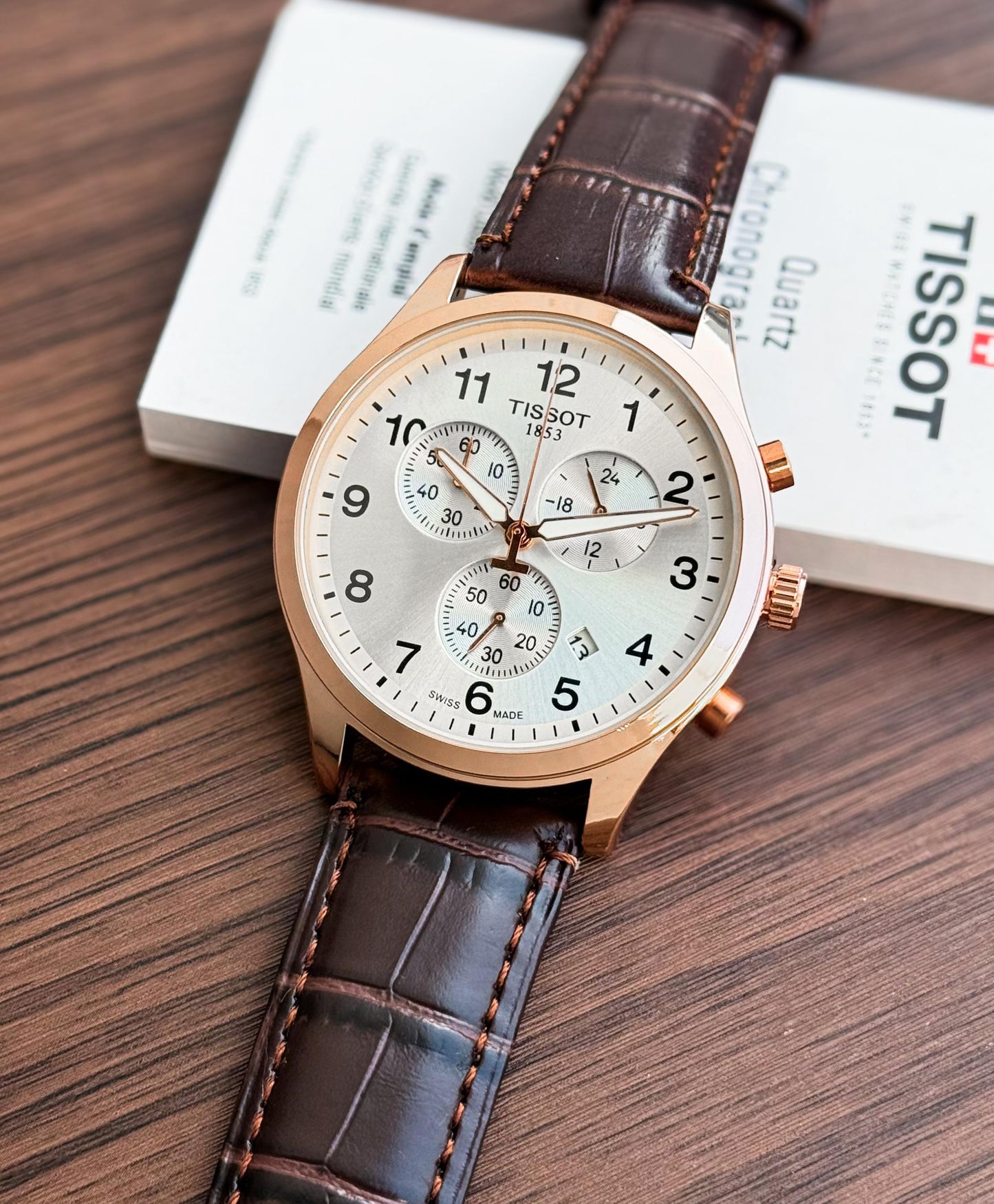 Brown White Leather Watch