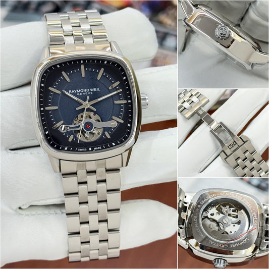 Silver Blue Square Automatic Watch