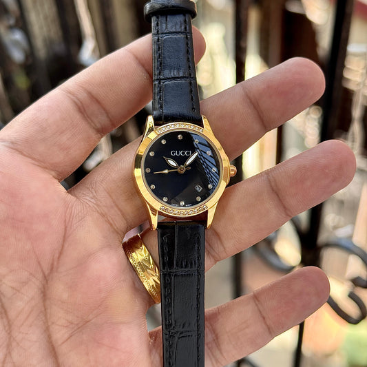 Black Leather Women's Watch