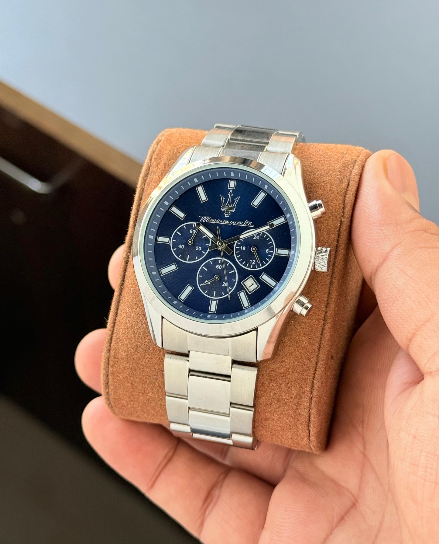 Silver Blue Chronograph Watch