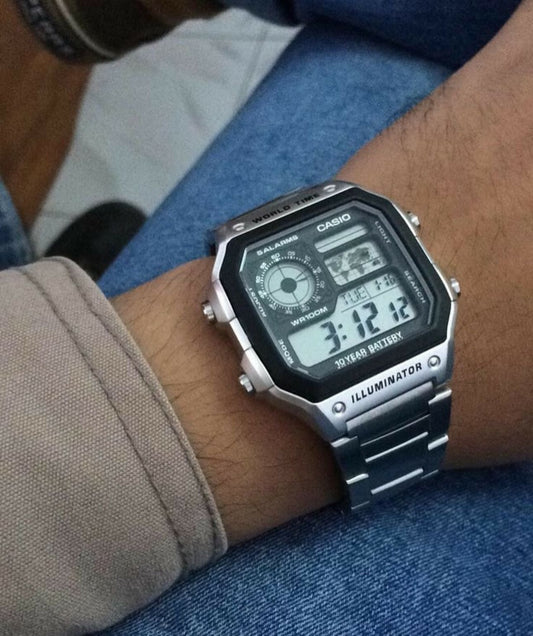 Silver Black Digital Watch