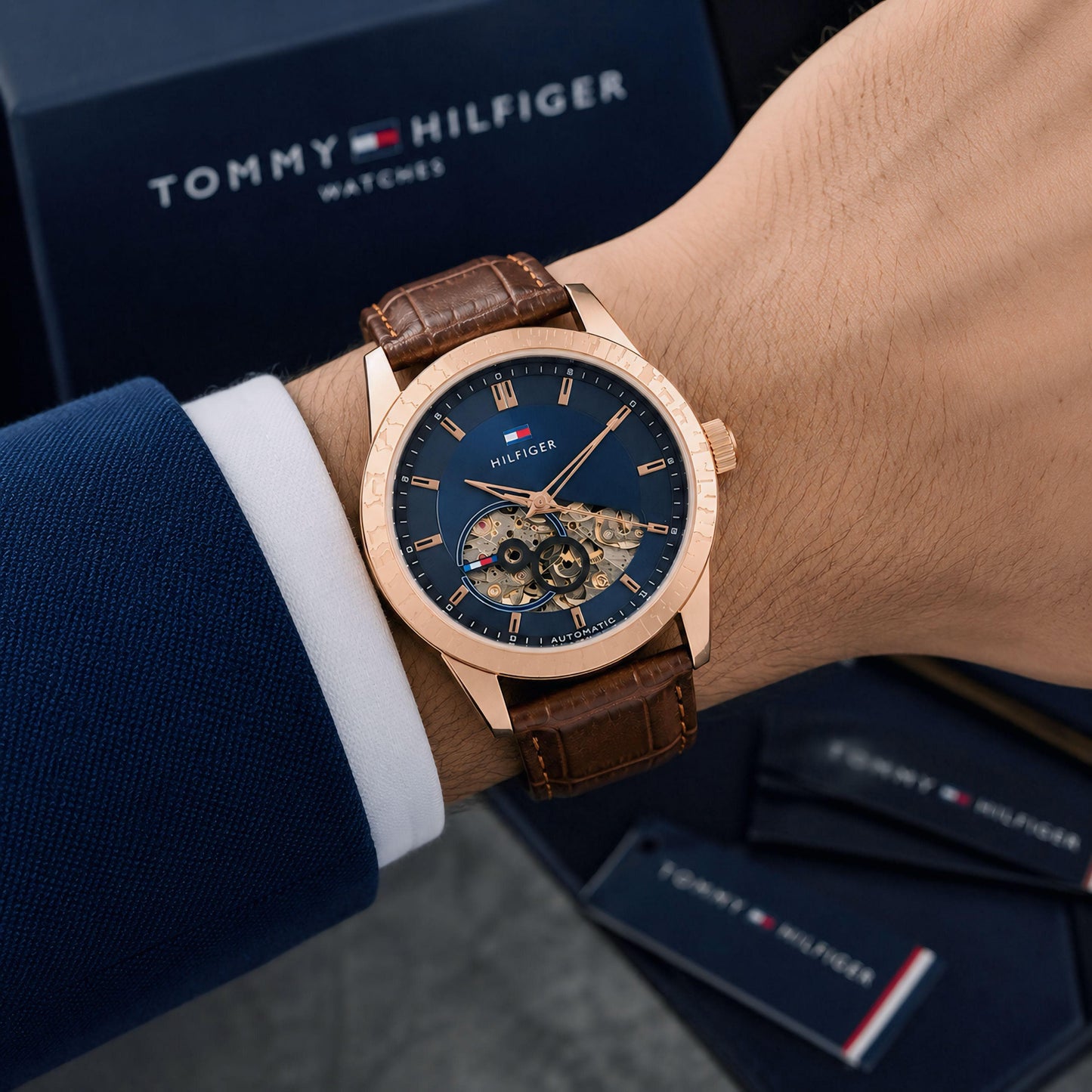 Brown RoseGold Blue Automatic Watch
