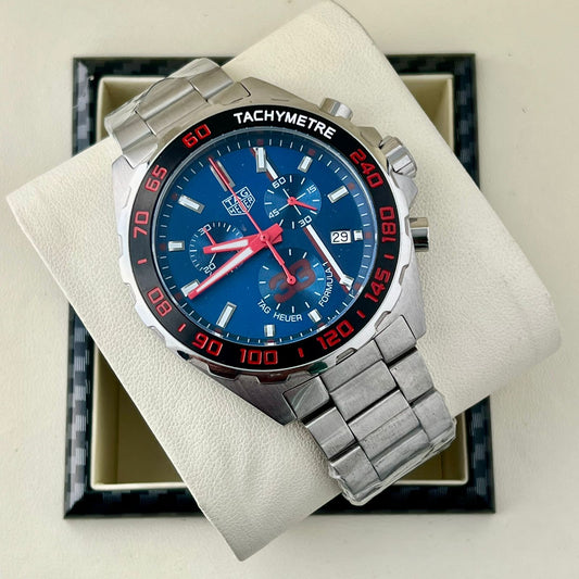 Silver Blue Chronograph Watch