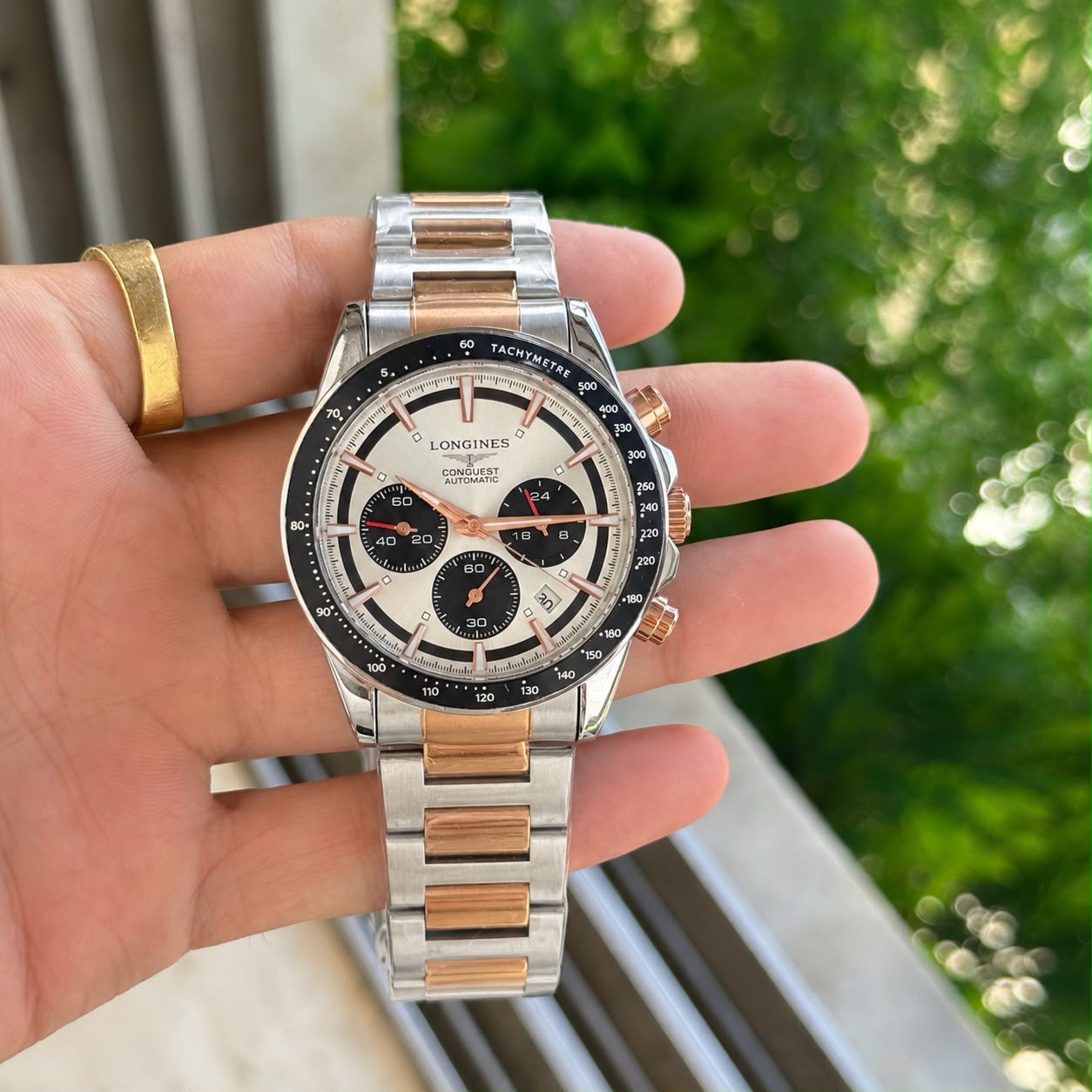 Silver RoseGold White Chronograph Watch