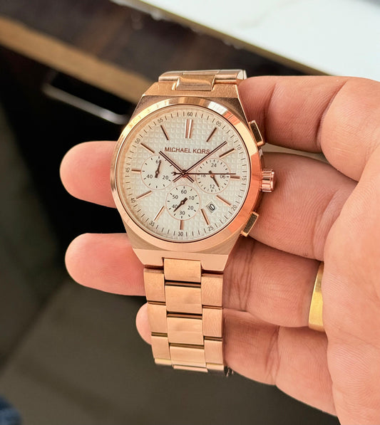 Rose Gold White Chronograph Watch