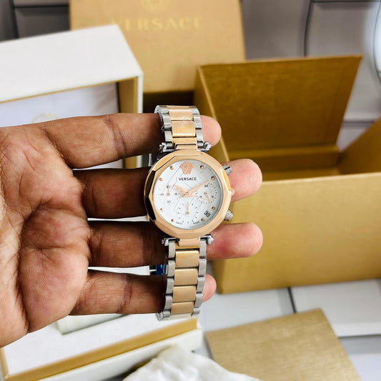 Rose Gold Silver White Chronograph Women’s Watch