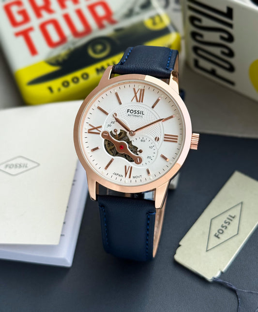 Blue White Rose Gold Automatic Watch
