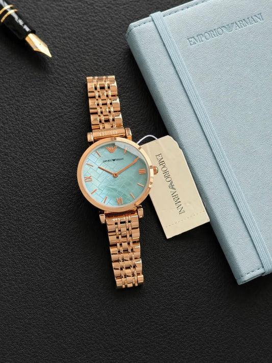 Rose Gold Blue Women's Metal Watch