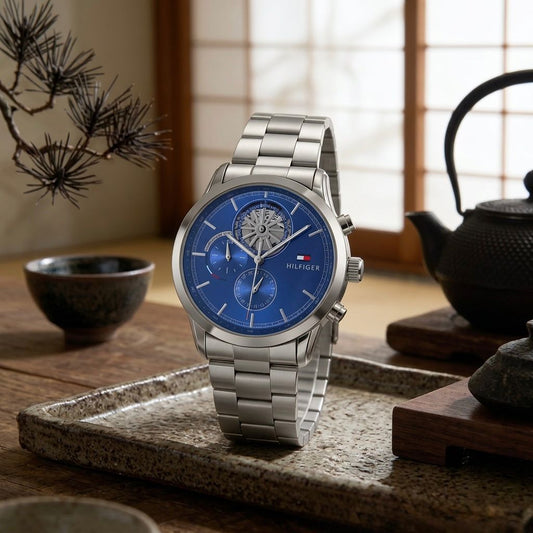 Silver Blue Chronograph Watch