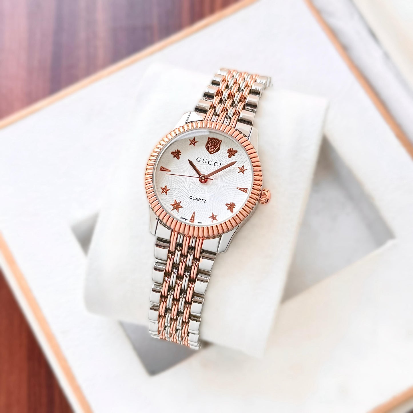 Silver Rose Gold White Dial Women's Watch