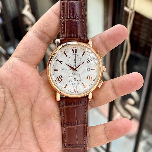 Brown White Leather Watch