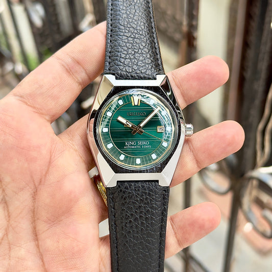 Black Green Automatic Leather Watch