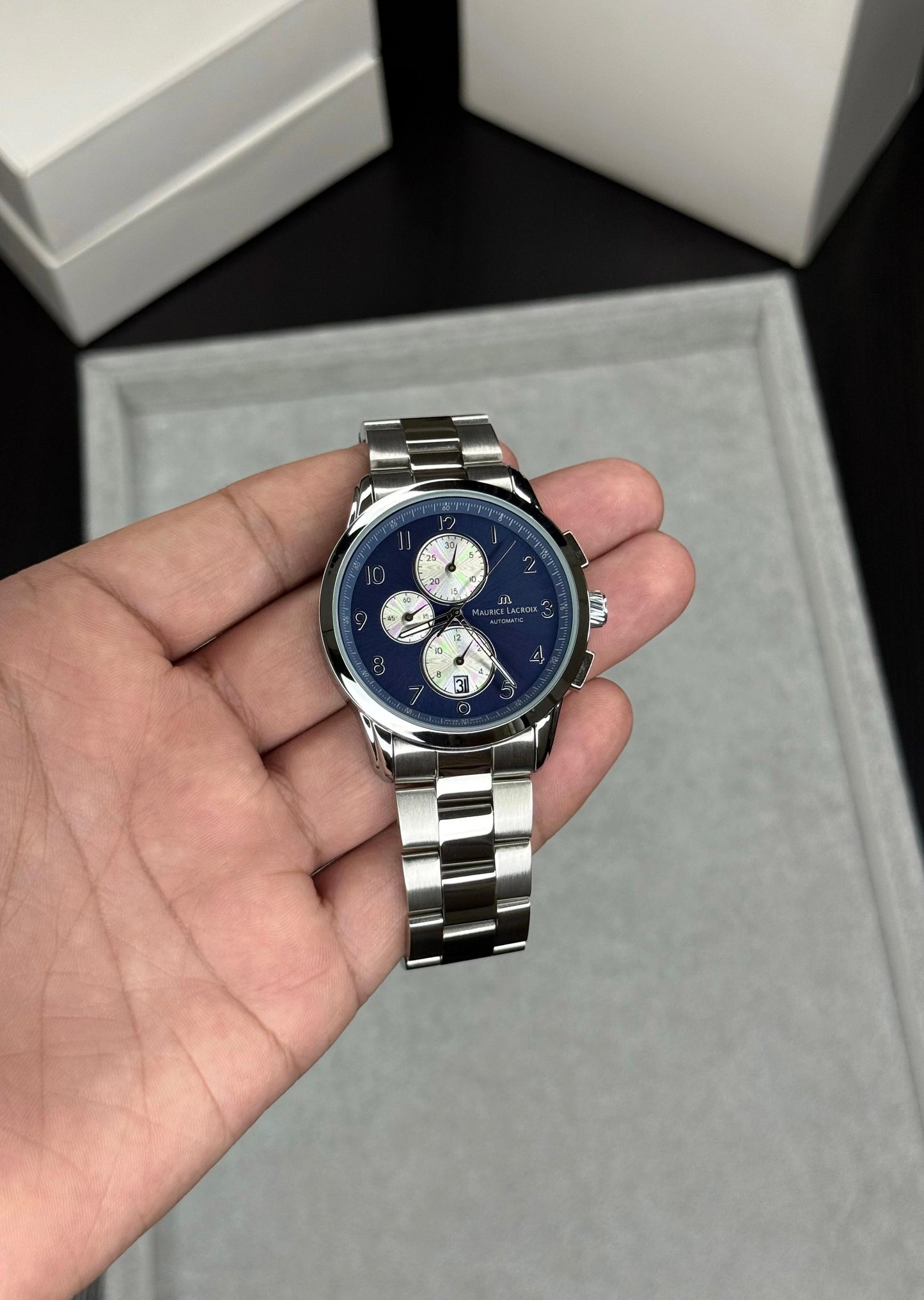 Silver Blue Chronograph Watch