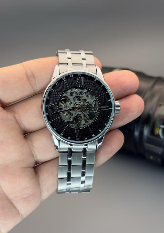 Silver Black Automatic Watch