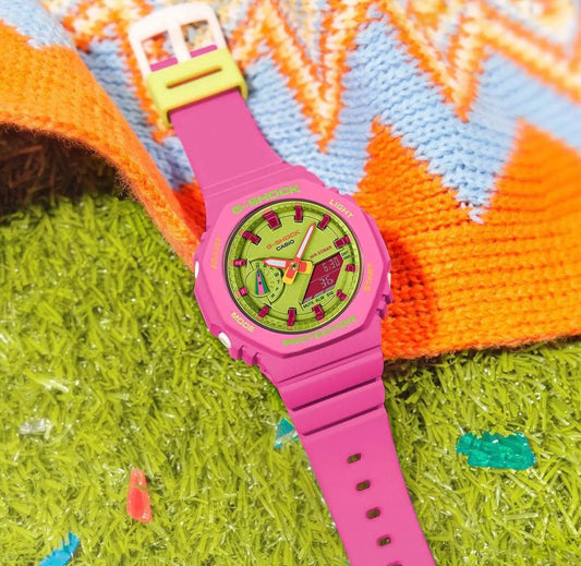 Pink Green Digital Analog Watch