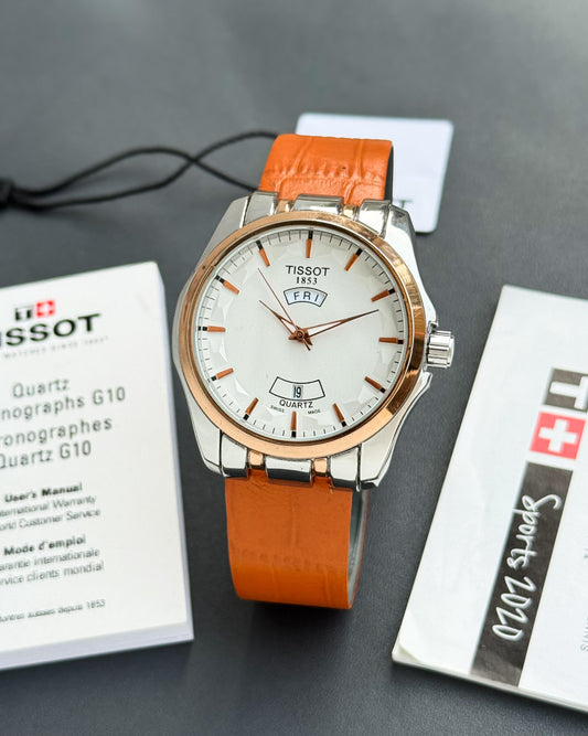 Tan Brown White Day Date Watch