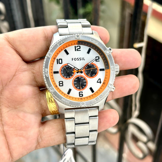 Silver Orange White Chronograph Watch