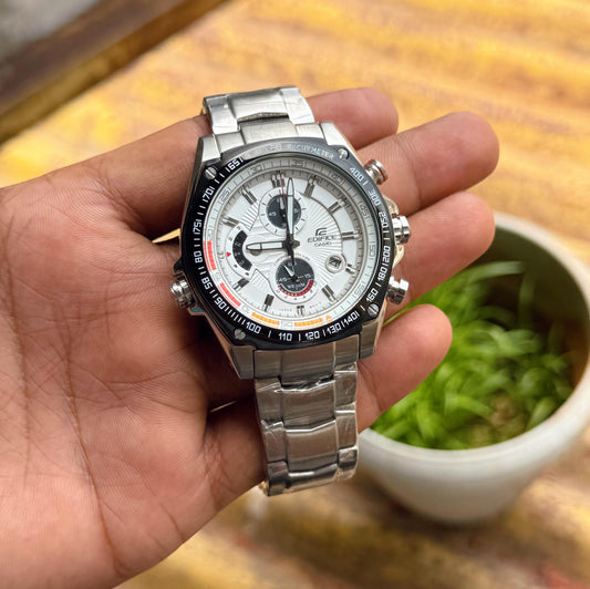 Silver White Chronograph Watch