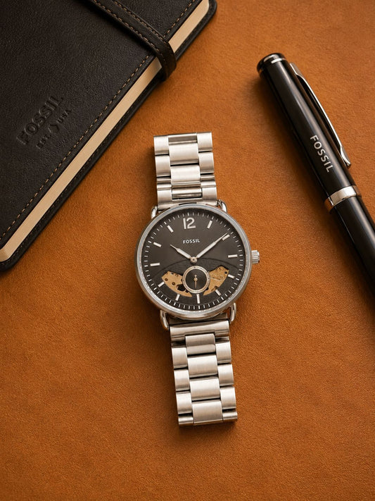 Silver Black Automatic Watch