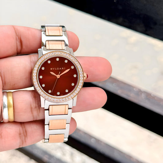 Silver Rosegold Maroon Women's Watch