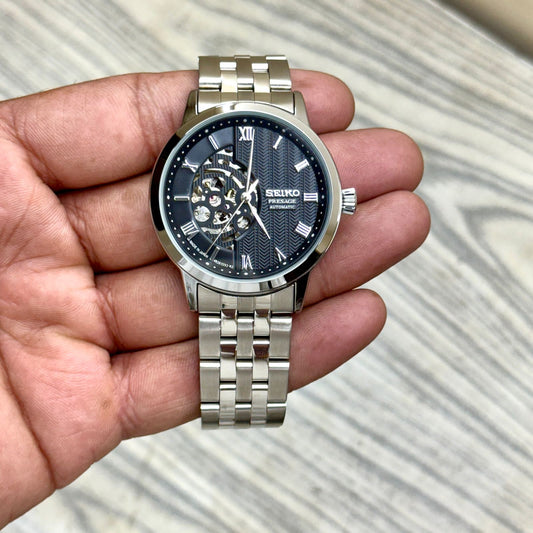 Silver Black Automatic Watch