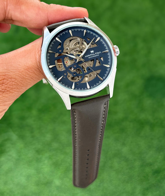 Brown Blue Automatic Leather Watch