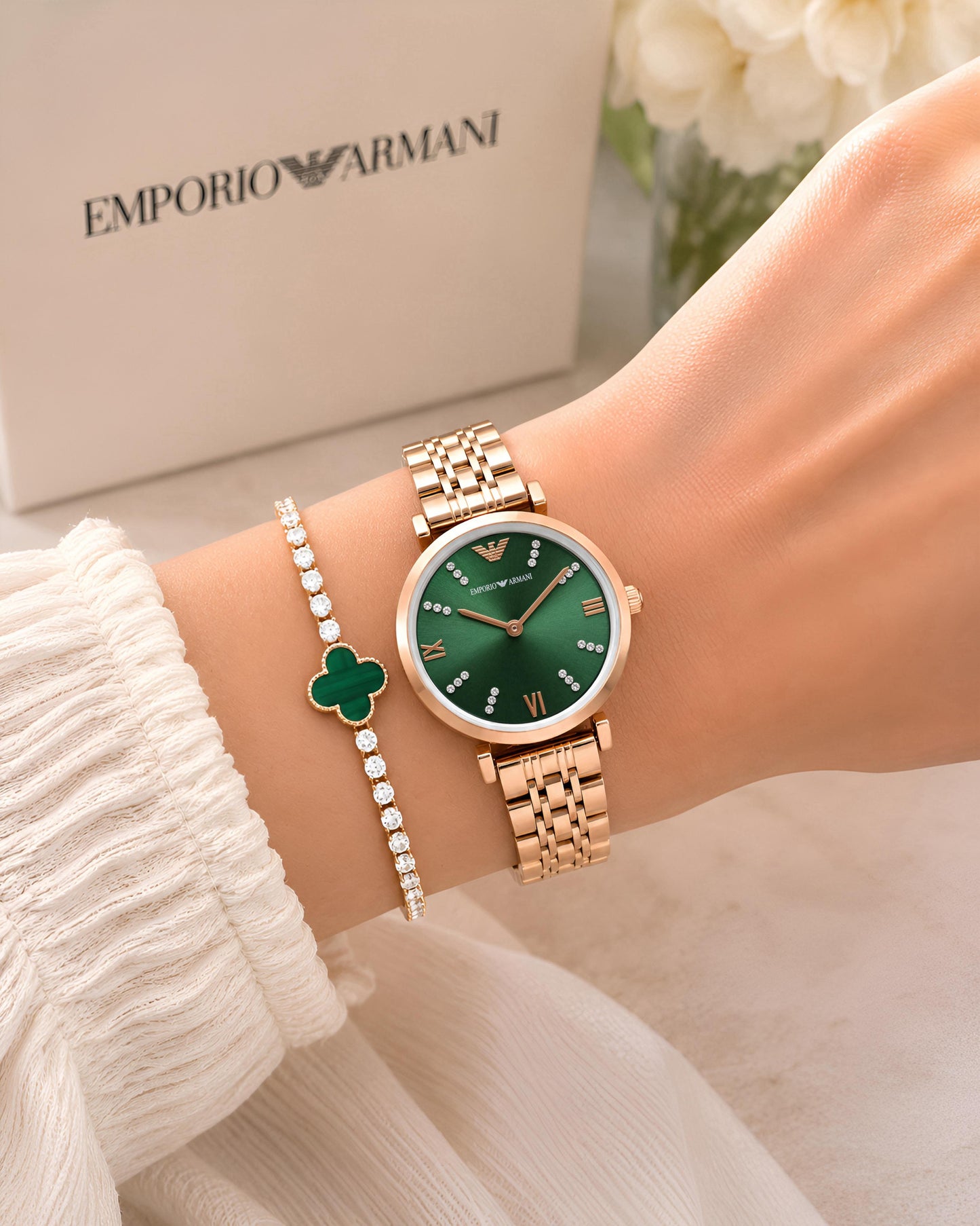 RoseGold Green Metal Women's Watch