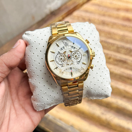 Gold White Chronograph Watch