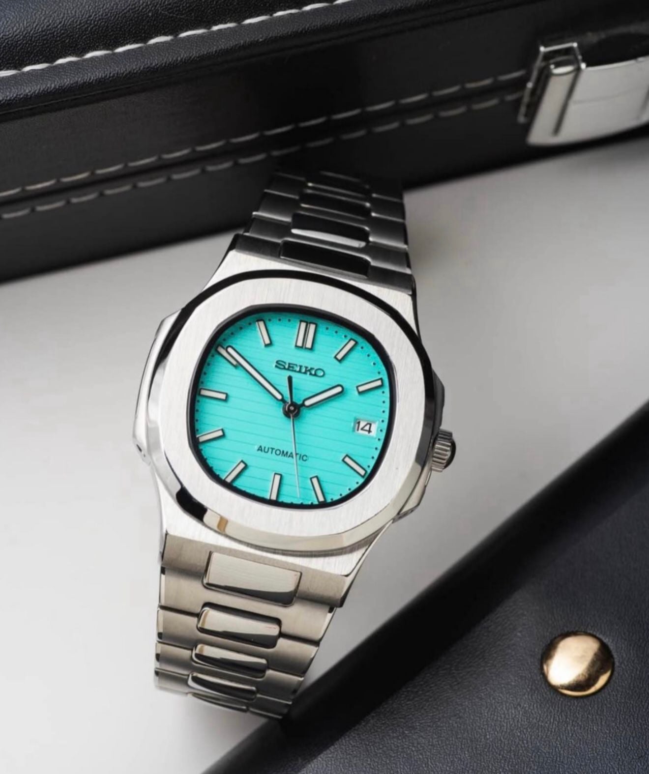 Silver Blue Automatic Metal Watch