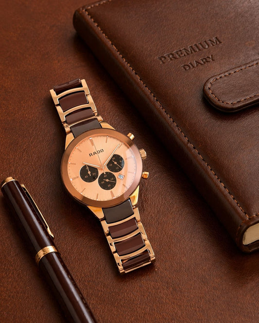 Brown Rose Gold Ceramic Chronograph Watch