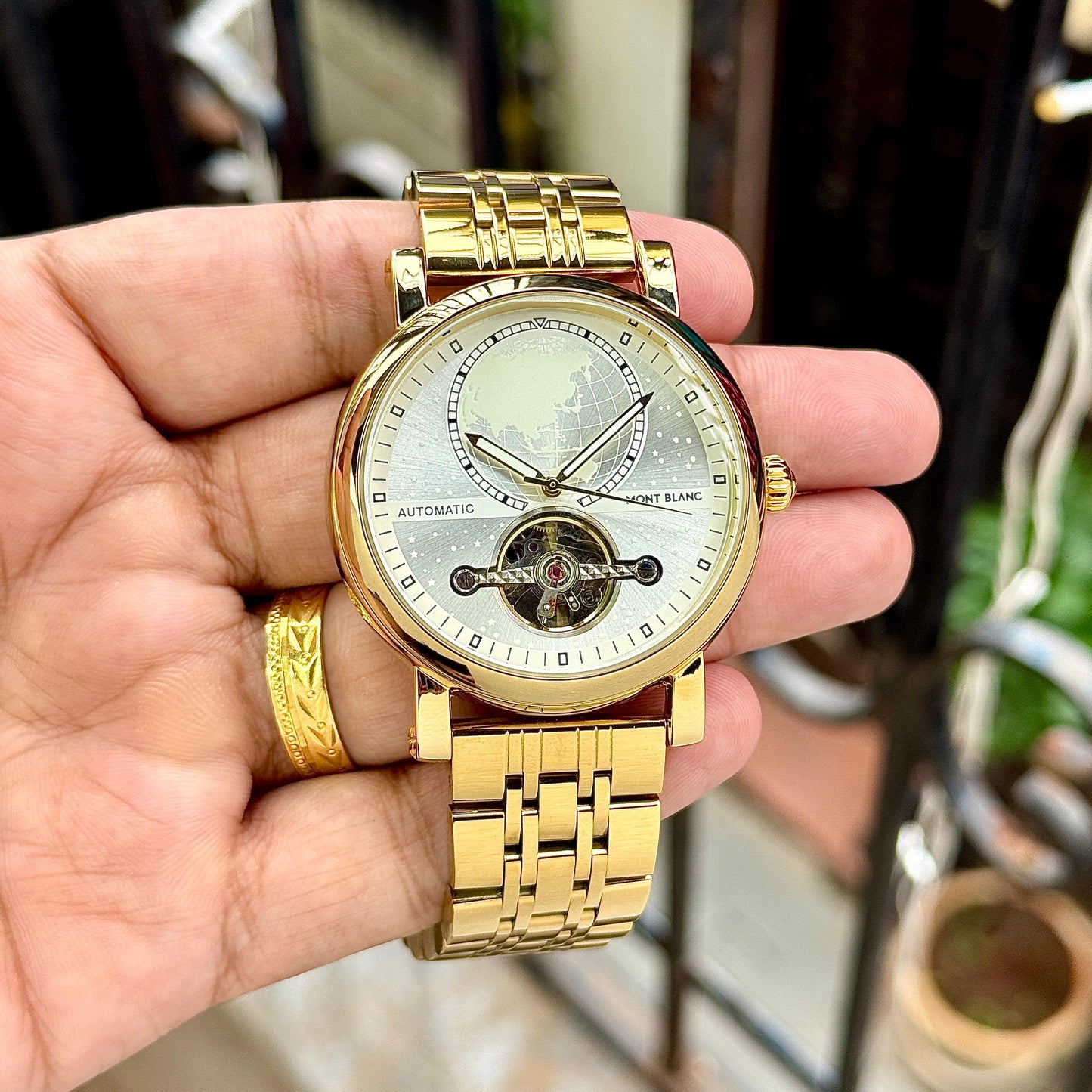Gold White Automatic Watch