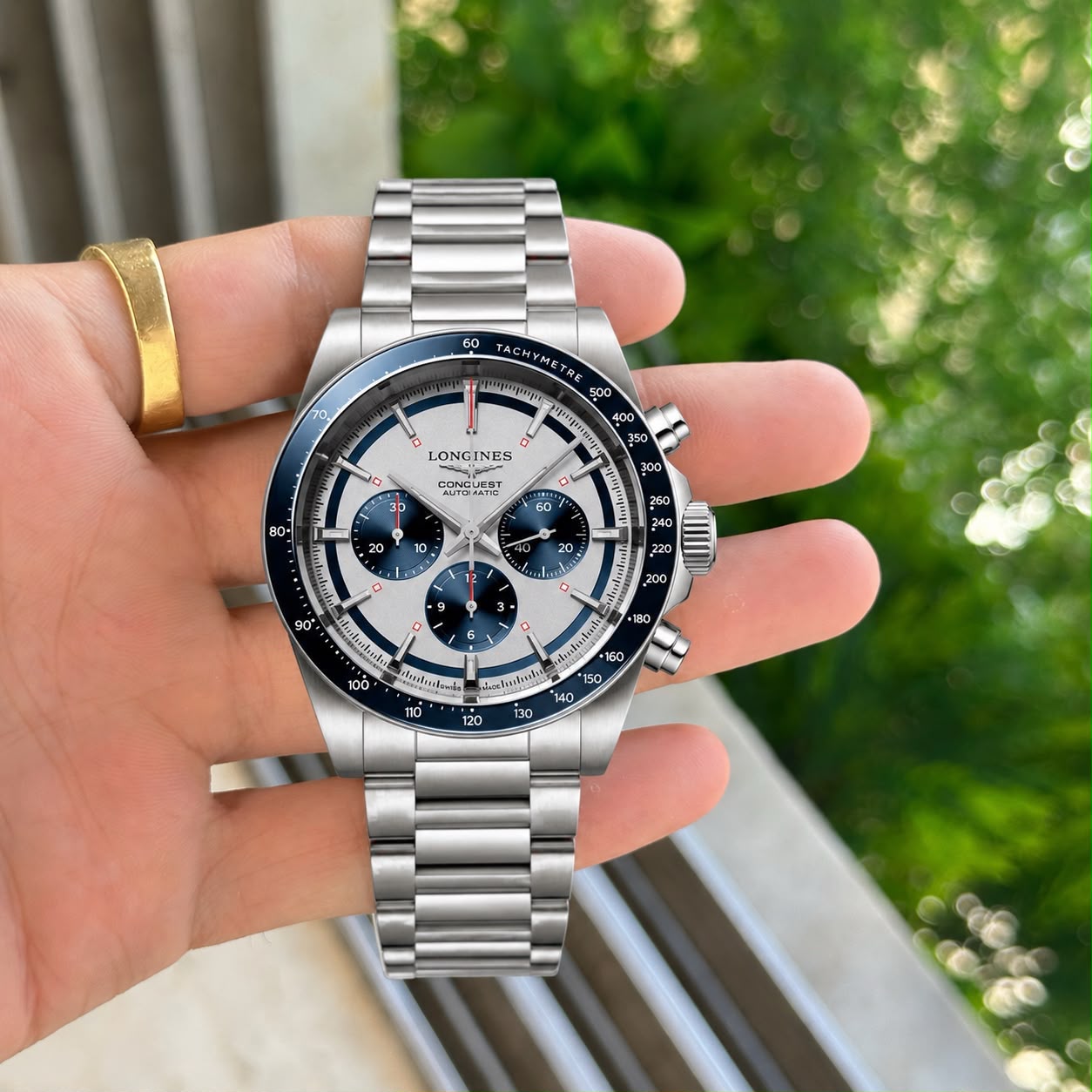 Silver Nevy Blue White Chronograph Watch