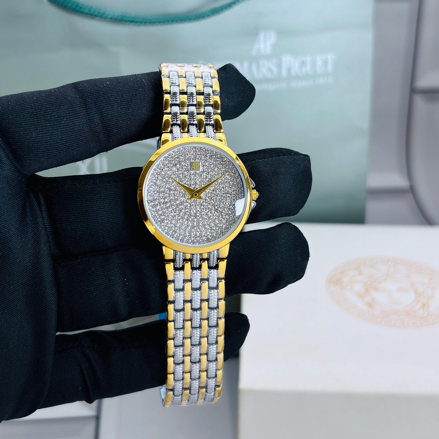 Silver Gold Diamond Women's Watch