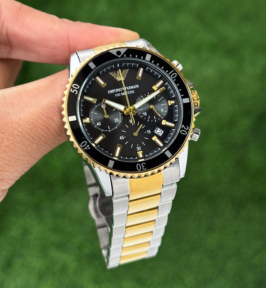 Silver Gold Black Chronograph Watch