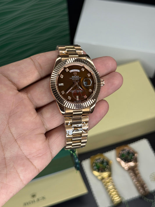RoseGold Brown Day Date Watch