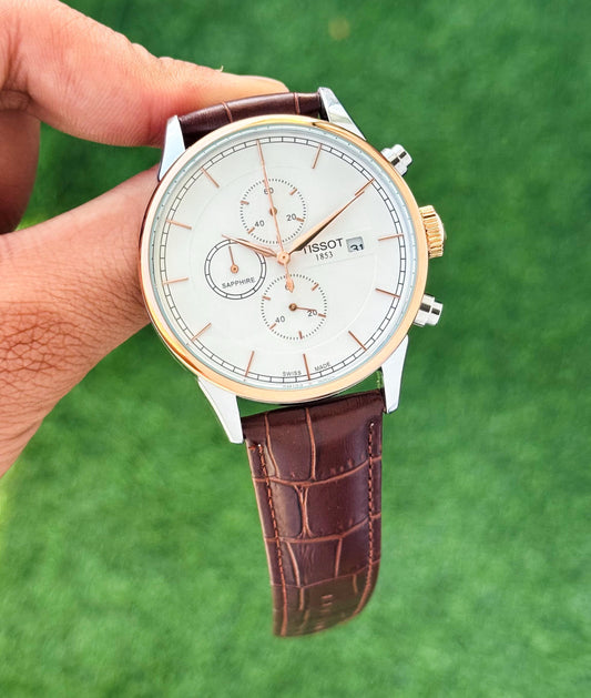 Brown White Chronograph Watch