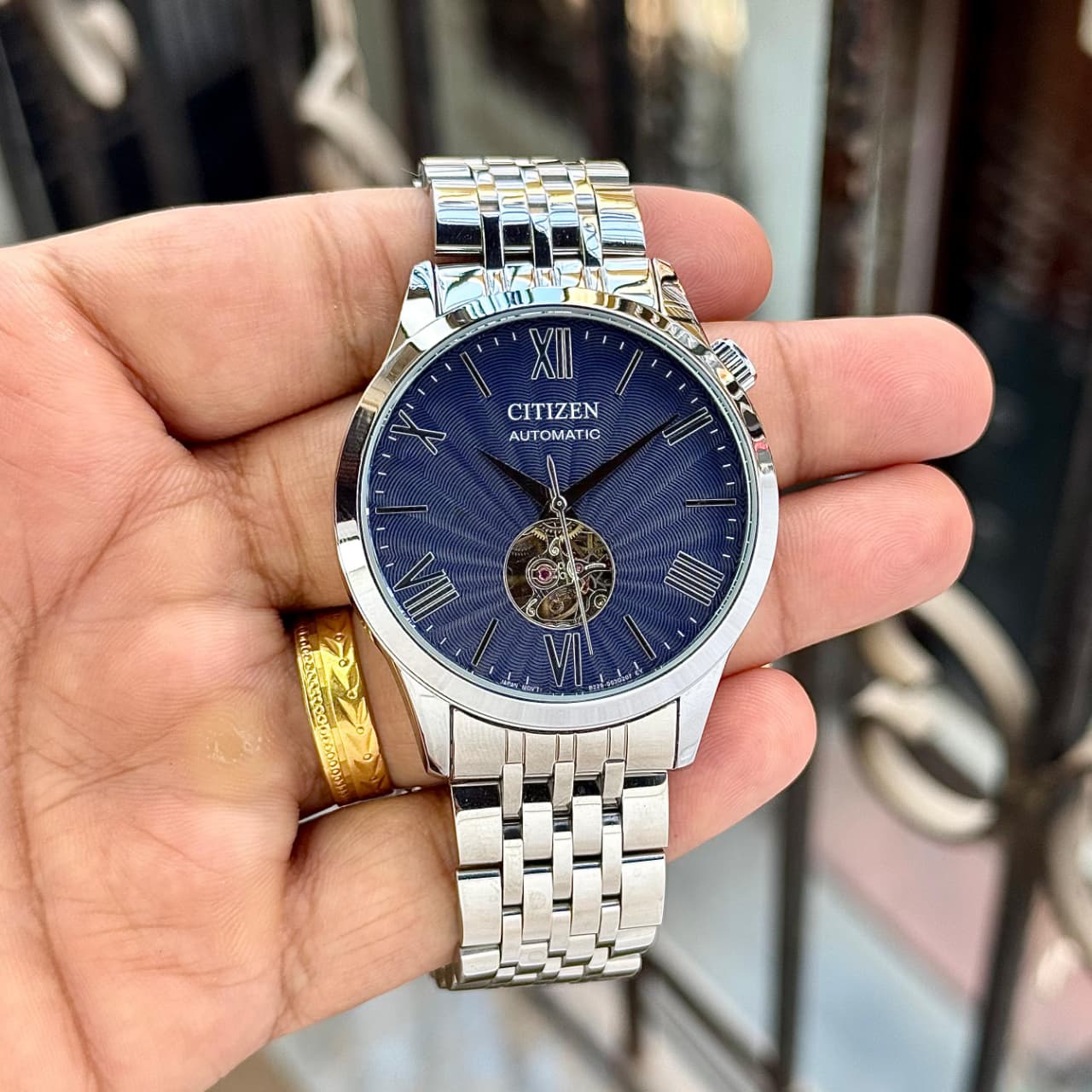 Silver Blue Automatic Metal Watch