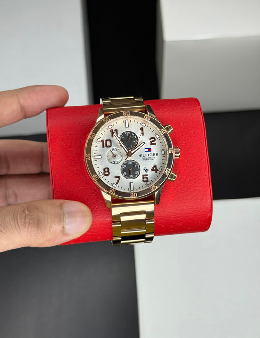 Rose Gold White Chronograph Watch
