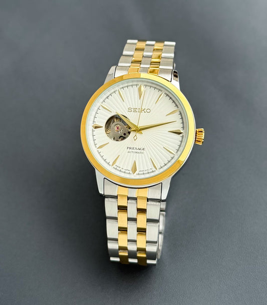 Gold Silver White Automatic Watch
